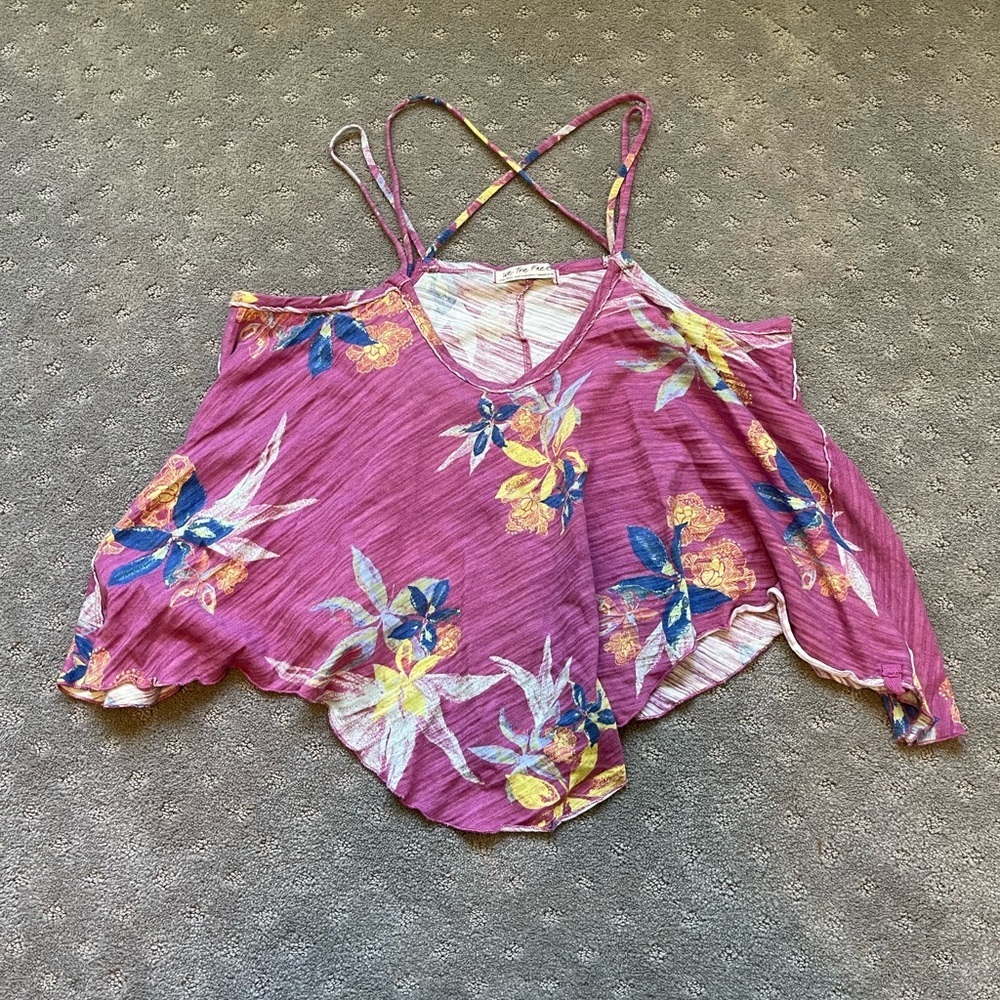We the Free Purple Floral Print Handkerchief Hem Crop Top Size XS